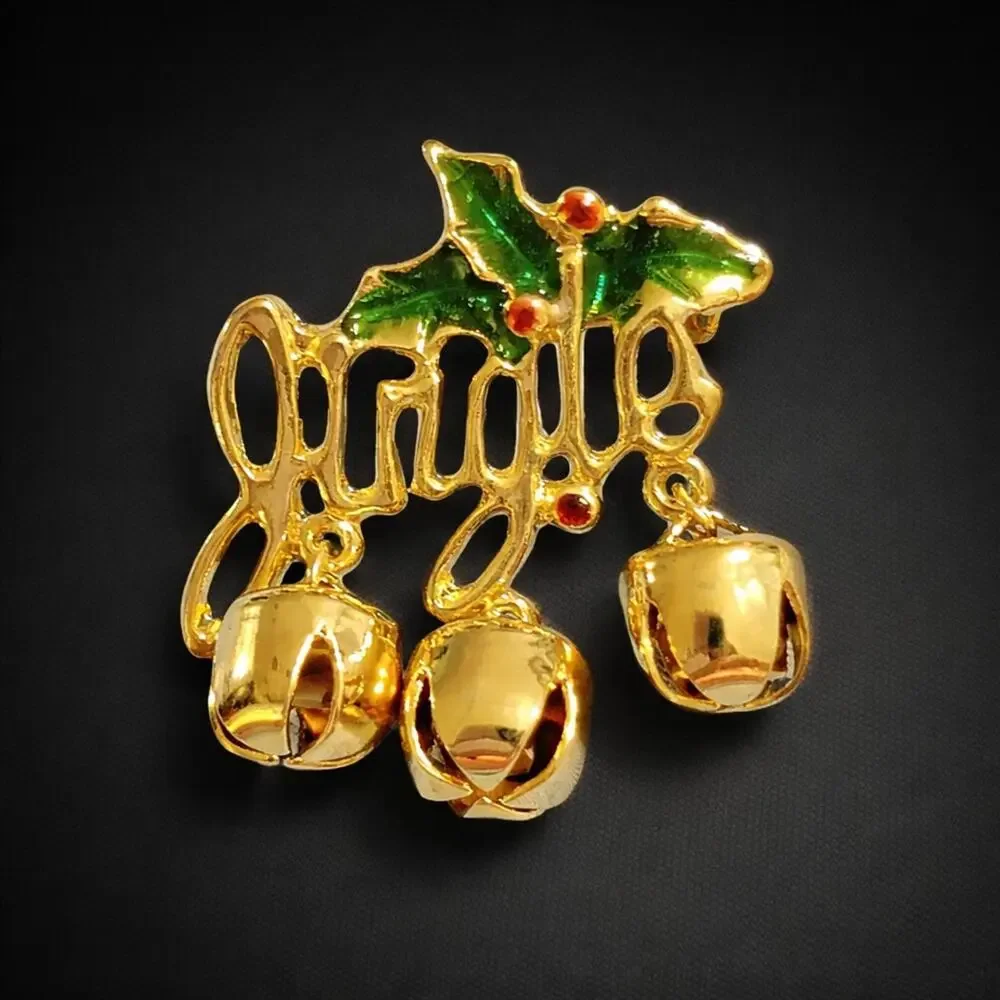 Vintage Jingle Bells Brooch Pin Christmas 1.5